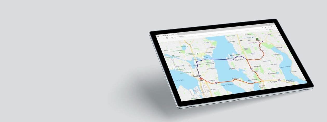 tablet showing bing maps routing
